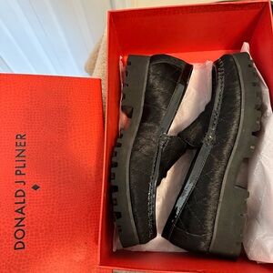 Donald J. Pliner Black calf hair Leather Loafers with Platform Sole